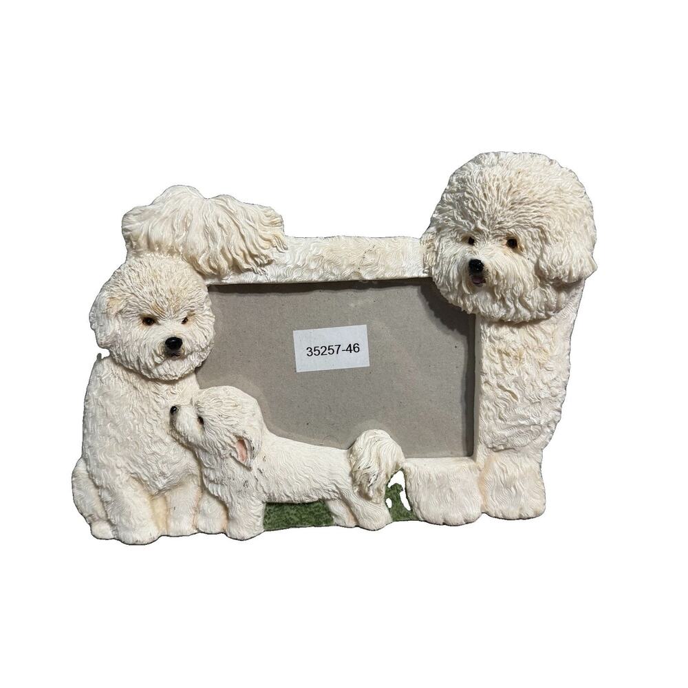 Dog Bichon Frise Figurine Photo Frame Fits 4×6 Photo. Poly Resin